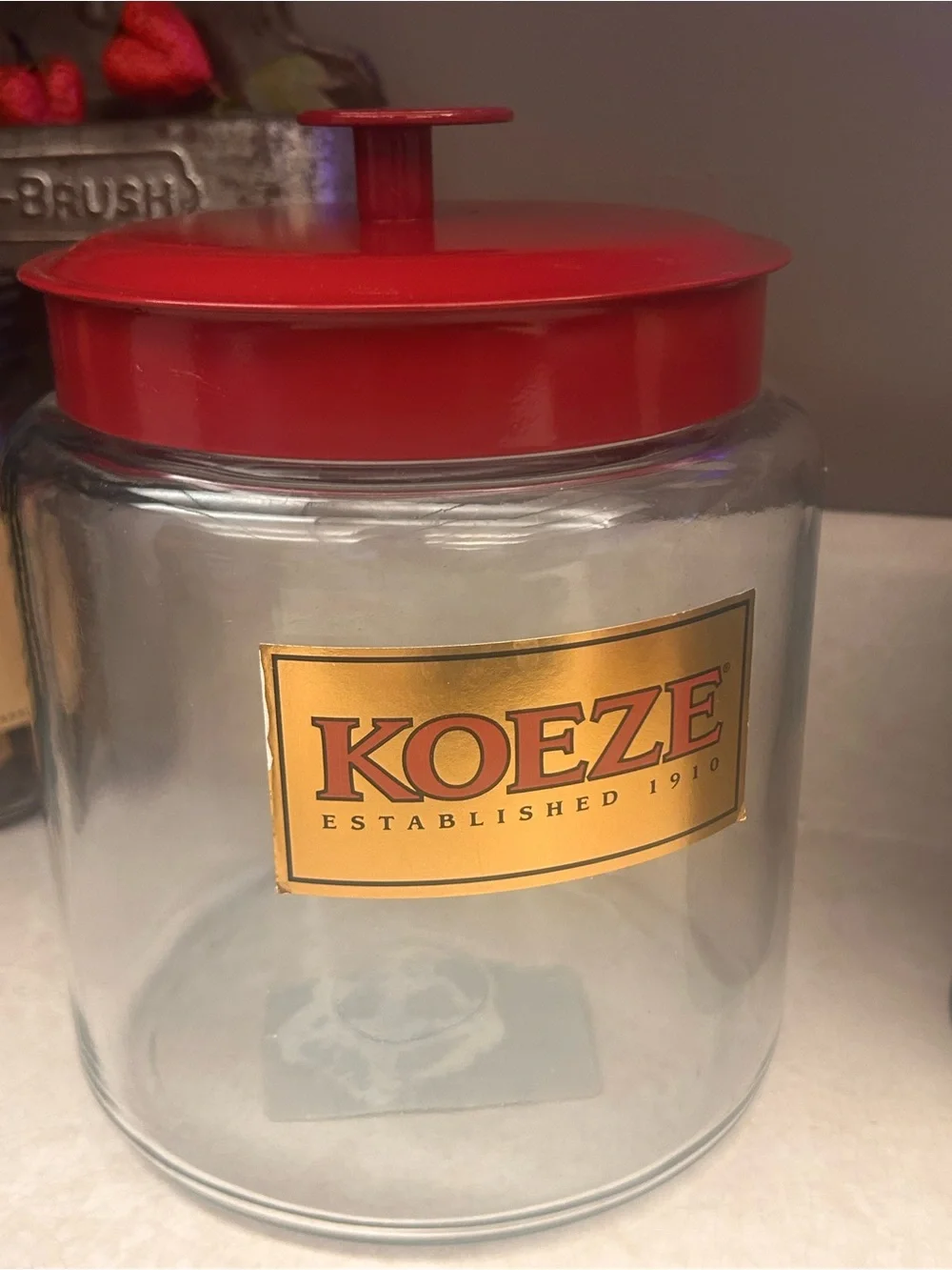 Vtg KOEZE’s Lidded Glass Cashew Nut Jar Counter Top Apothecary Store Display